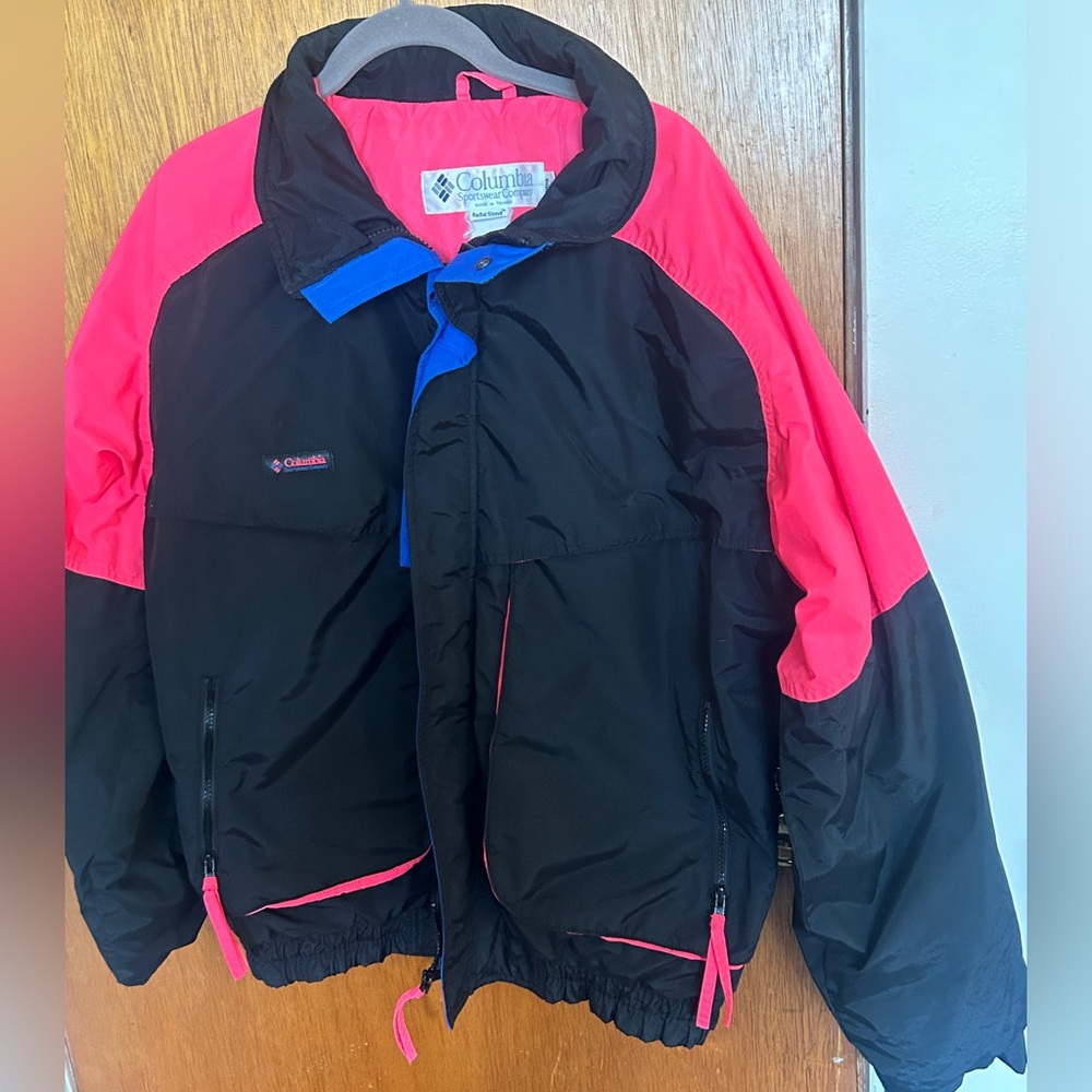 Vintage Columbia Sportswear Jacket Powder Keg Ski 1990s Pink Black Radial Sleeve